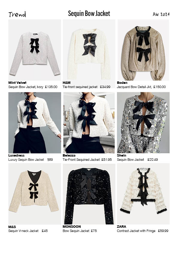 Sequin Bow jacket from various retailers