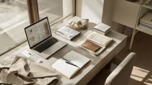 Buyers desk with open laptop showing sales analysis