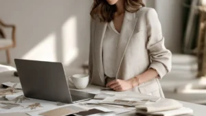 Buyer working on margin calculations at desk with laptop open