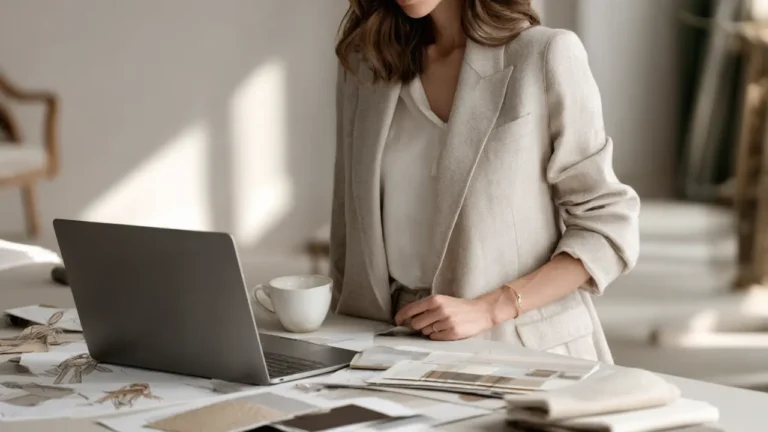 Buyer working on margin calculations at desk with laptop open