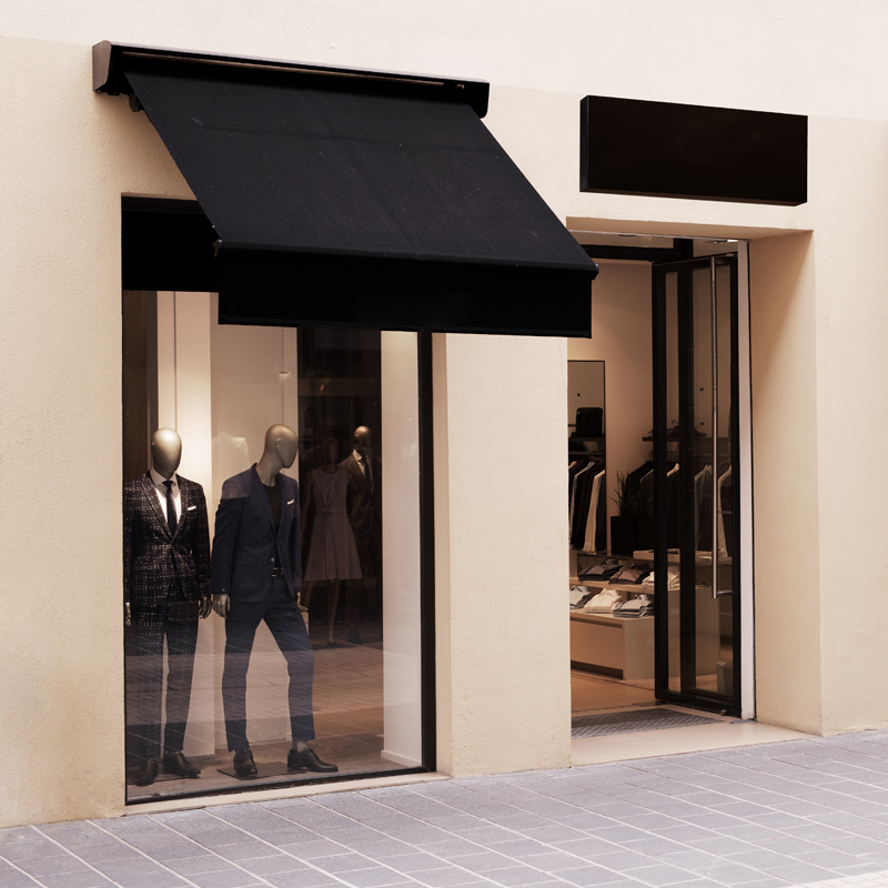 Store front with black awning